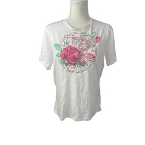 Versace Jeans VTG Y2K Blouse Tee sheer back see through High Low US 6 8 Logo